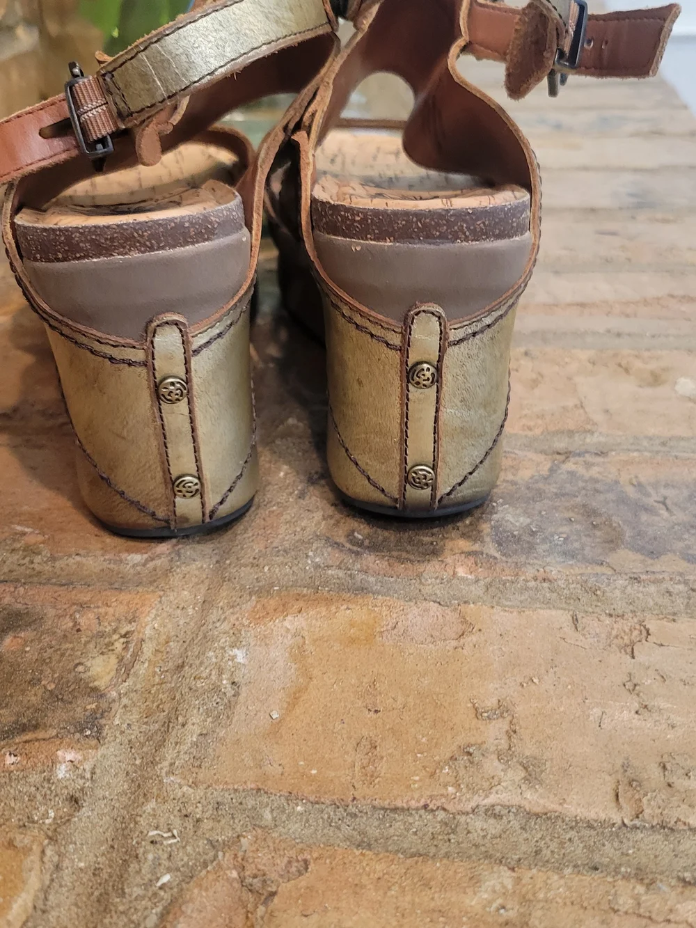 OTBT Gold Wedge Sandals with Turquoise Accents